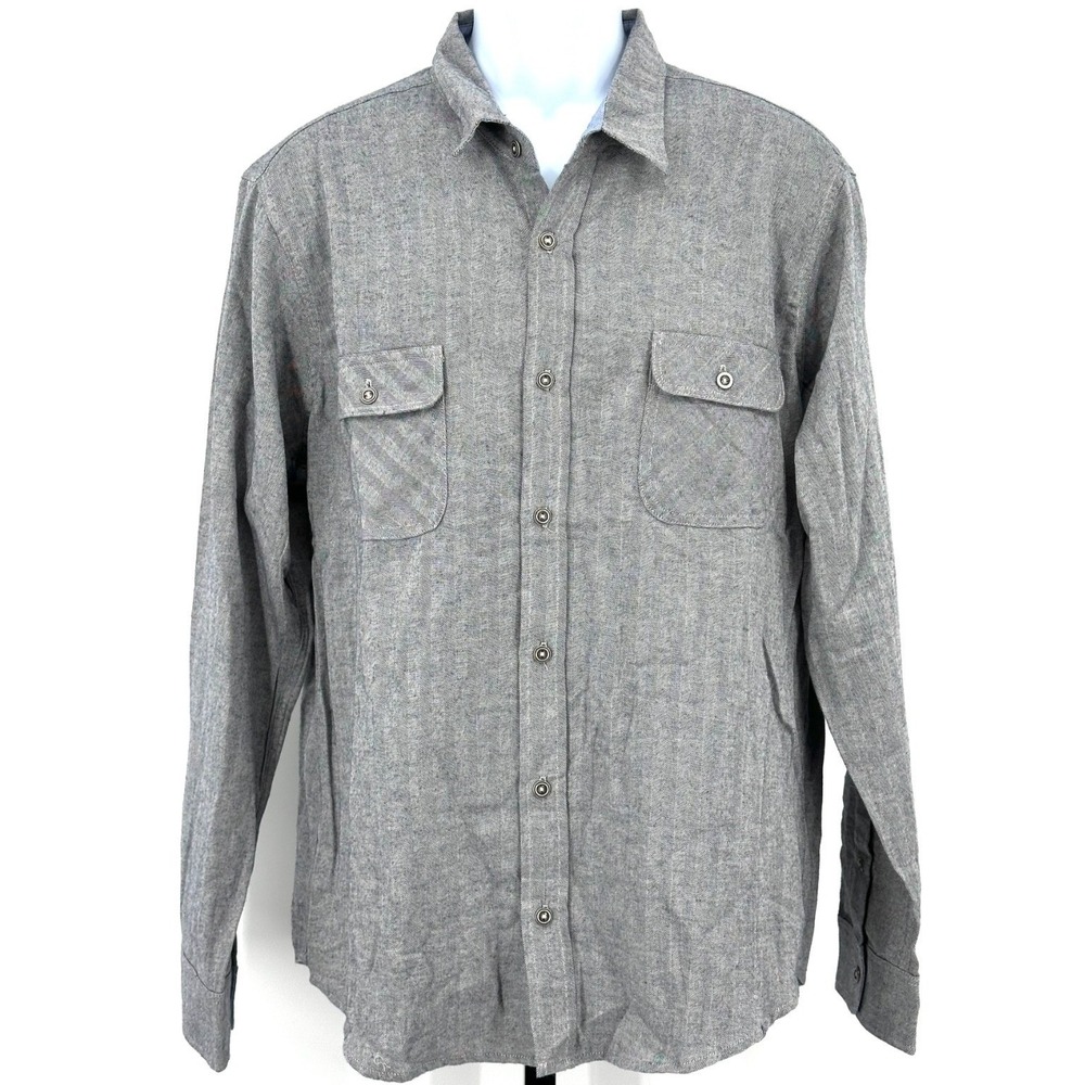 SHORE‎ Button Down Shirt European Cotton Gray Herringbone Long Sleeve XL NWT